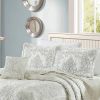 King size Antique White Damask Embroidered 4 Piece Oversized Bedspread Set