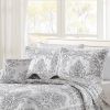 King size White Damask Embroidered 4 Piece Oversized Bedspread Set