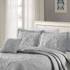 Queen size Ash Grey Damask Embroidered 4 Piece Oversized Bedspread Set