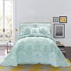 Queen size Light Blue Damask Embroidered 4 Piece Oversized Bedspread Set