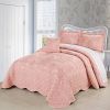 Queen size Dusty Pink Damask Embroidered 4 Piece Oversized Bedspread Set