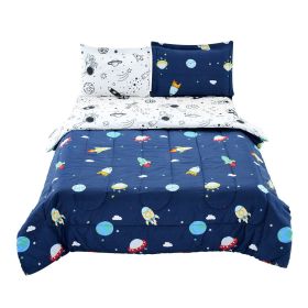 VEVOR Kids Comforter Set, 5 Pieces, Twin Bedding Sets with 1 Comforter, 1 Flat Sheet, 1 Fitted Sheet, 2 Pillowcases, Soft Microfiber & Space Printed