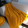 SOGA Yellow Diamond Pattern Knitted Throw Blanket with Tassels – Soft and Cozy Decorative Blanket for Bed, Sofa, Living Room, or Couch