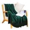 SOGA Green Diamond Pattern Knitted Throw Blanket with Tassels – Soft and Cozy Decorative Blanket for Bed, Sofa, Living Room, or Couch