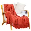 SOGA Red Diamond Pattern Knitted Throw Blanket with Tassels – Soft and Cozy Decorative Blanket for Bed, Sofa, Living Room, or Couch