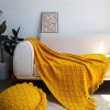 SOGA Yellow Diamond Pattern Knitted Throw Blanket with Tassels – Soft and Cozy Decorative Blanket for Bed, Sofa, Living Room, or Couch