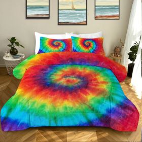 Tie Dye Comforter Set Queen Size Rainbow Bedding for Girls 3 Piece Boho Colorful Fluffy Quilt Set for Teen Kids 3pc Tie Dye Bedspreads (Orange Blue Gr