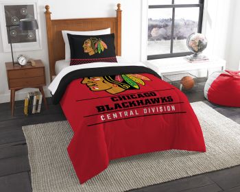Blackhawks OFFICIAL NHL "Draft" Twin Printed Comforter & Sham Set