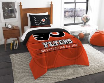 Flyers OFFICIAL NHL "Draft" Twin Printed Comforter & Sham Set