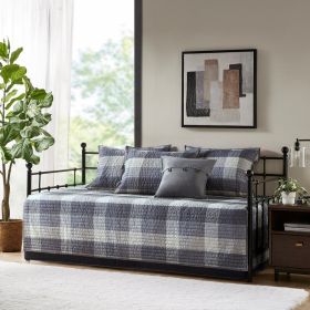 6 Piece Reversible Plaid Daybed Cover Set (Color: as Pic)
