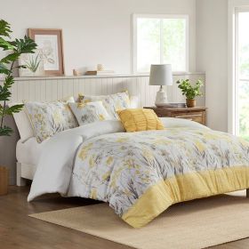 5 Piece Seersucker Comforter Set with Throw Pillows (Color: as Pic)