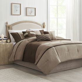 7 Piece Faux Suede Comforter Set (Color: as Pic)